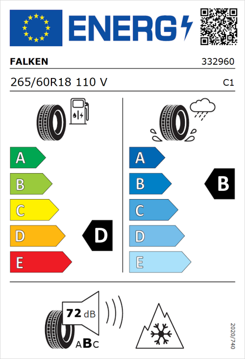 Tyre Label for Falken Euroall Season AS210A 265/60R18 110V