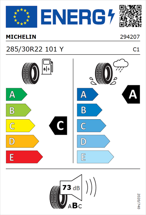 Tyre Label for Michelin Pilot Sport 4 S 285/30R22 101Y