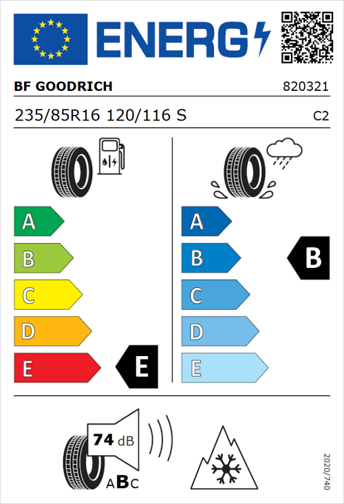 Tyre Label for BF Goodrich All Terrain T/A KO2 RWL 235/85R16 120/116S